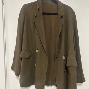 Massimo Dutti Khaki Linen Blazer